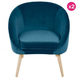 Lote de 2 sillas KosyForm de terciopelo azul y aire de madera
