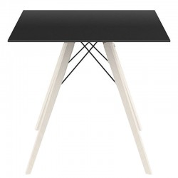 Table à manger Vondom Faz Wood Plateau 80 Carre Noir et Pieds Chêne Blanchi