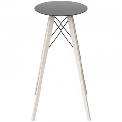 High Table Vondom Faz Wood Tray Black Round Hpl White with Bleached Oak Feet Diameter 50 x H105cm