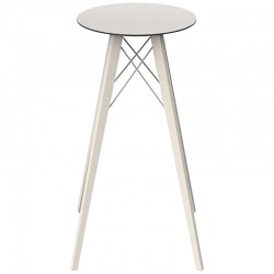 High Table Vondom Faz Wood Tray Round Hpl White and Black Edge with Feet Chene Bleached Diameter 50 x H105cm