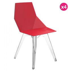 Set di 4 sedie Vondom Faz rosse con gambe e braccioli trasparenti