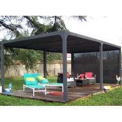 Pergola bioclimatique Habrita 21.5 m2 avec rideau coté 3.6