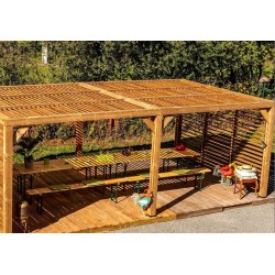 Pérgola de madera Habrita 614x341 con ventosas móviles en techo y 2 lados